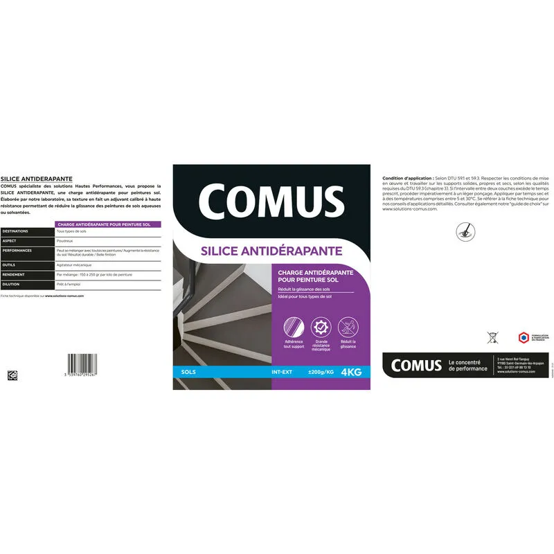 SILICE ANTIDERAPANTE 4 KG - Charge Antidérapante à Base De Silice Pour Peintures De Sol - COMUS – Image 2
