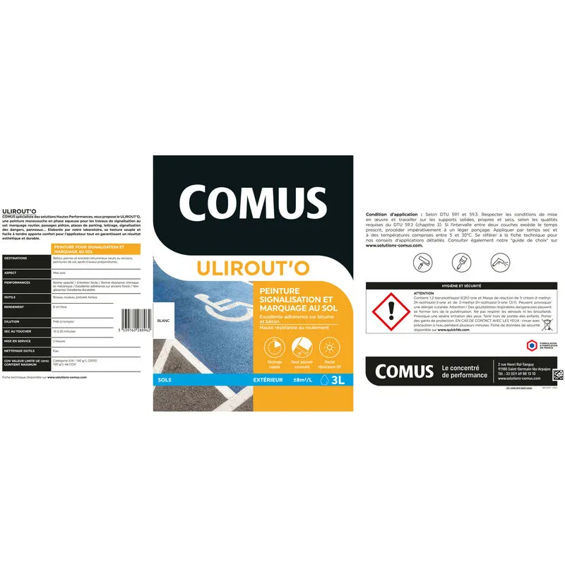 ULIROUT'O NOIR 3L - Peinture Pour Signalisation Et Marquage Routier En Phase Aqueuse - COMUS - Noir – Image 2